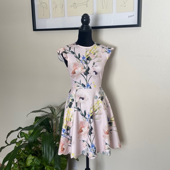 ted baker pink dress with flowers Ted Baker ERLA Bouquet midi floral dress, Light Pink/Blush/Multi